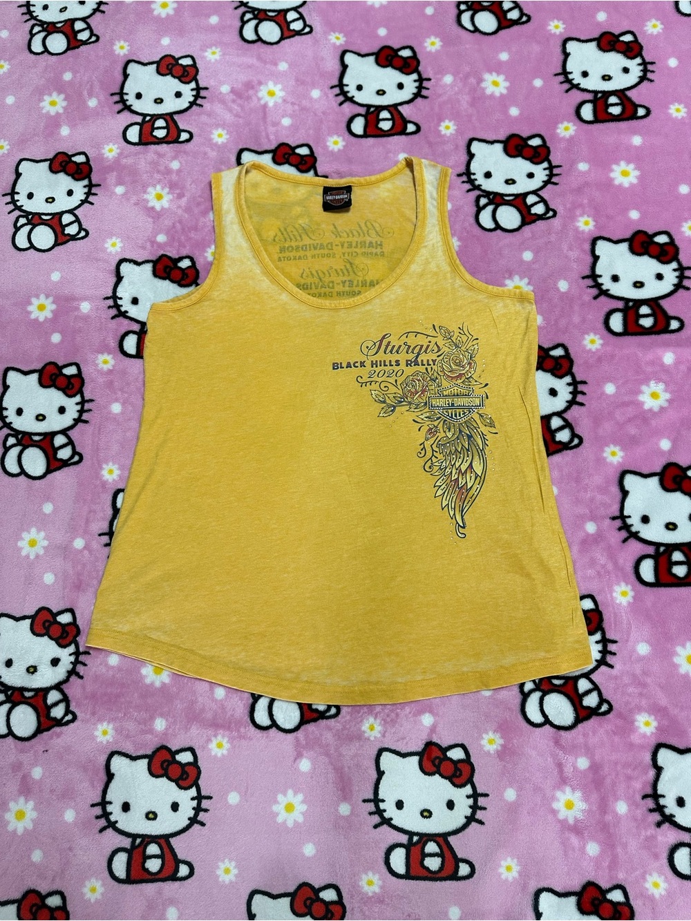 Harley-Davidson Yellow Tank Top with Graphic Wing Detail
